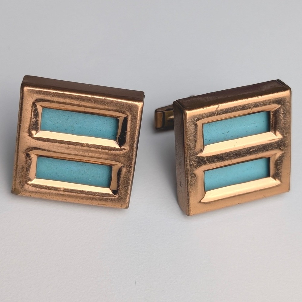 Matisse‎ Renoir Vintage Copper Turquoise Enamel MCM Geometric Cufflinks